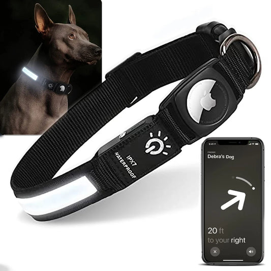 LED Dog Collar with AirTag Holder